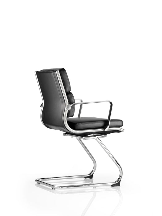 Savoy Cantilever Chair Black Soft Bonded Leather With Arms