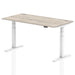 Air 1600/800 Grey Oak Height Adjustable Desk With Cable Ports With White Legs