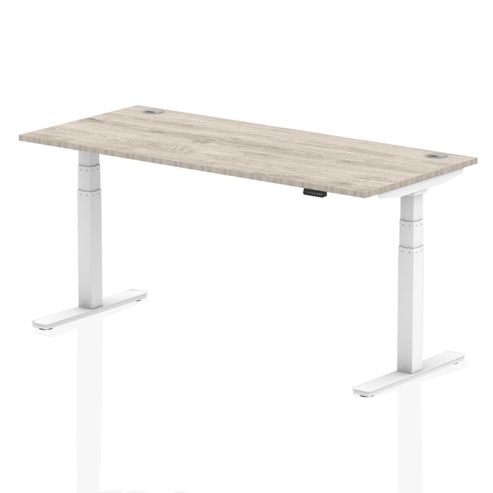 Air 1800/800 Grey Oak Height Adjustable Desk With Cable Ports With White Legs