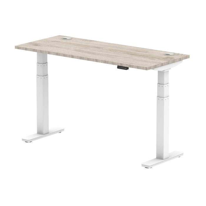 Air 1400/600 Grey Oak Height Adjustable Desk With Cable Ports With White Legs