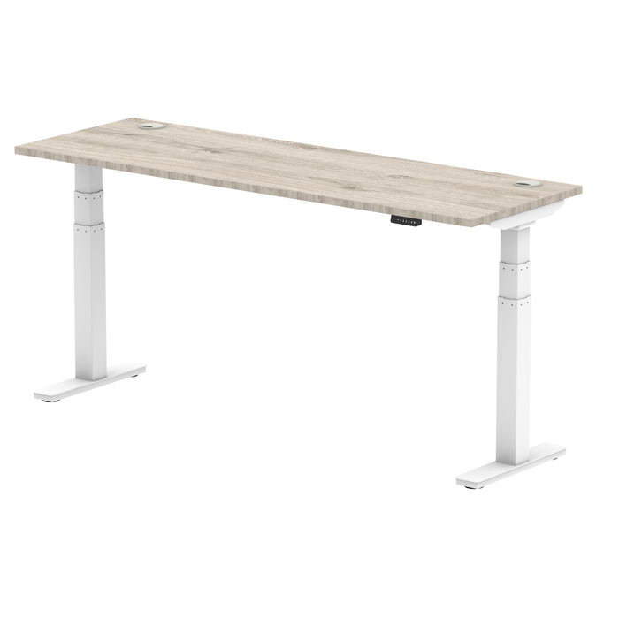 Air 1800/600 Grey Oak Height Adjustable Desk With Cable Ports With White Legs