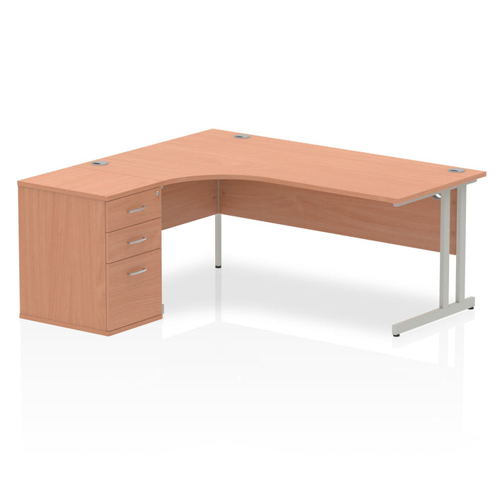 Impulse 1800Mm Left Hand Crescent Desk Beech Top White Cantilever Leg Workstation 600 Deep Desk High Pedestal Bundle