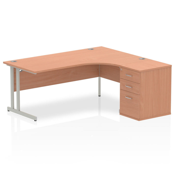 Impulse 1800Mm Right Hand Crescent Desk Beech Top White Cantilever Leg Workstation 600 Deep Desk High Pedestal Bundle