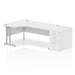 Impulse 1800Mm Left Hand Crescent Desk White Top Silver Cantilever Leg Workstation 800 Deep Desk High Pedestal Bundle