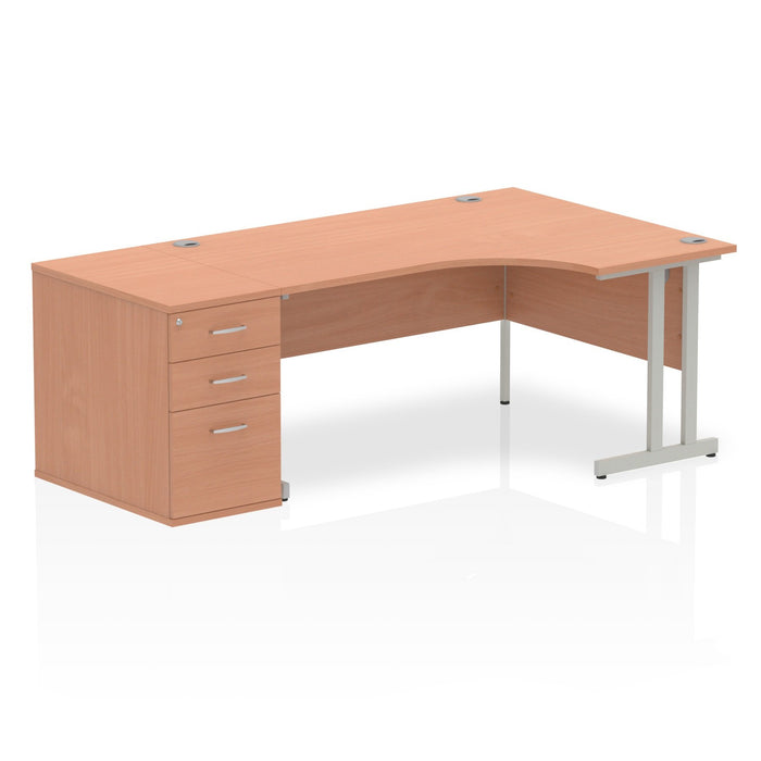 Impulse 1600Mm Right Hand Crescent Desk Beech Top White Cantilever Leg Workstation 800 Deep Desk High Pedestal Bundle
