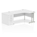 Impulse 1600Mm Right Hand Crescent Desk White Top Silver Cantilever Leg Workstation 800 Deep Desk High Pedestal Bundle