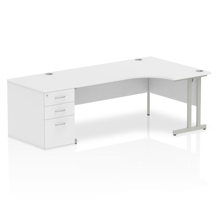 Impulse 1800Mm Right Hand Crescent Desk White Top Silver Cantilever Leg Workstation 800 Deep Desk High Pedestal Bundle