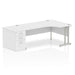 Impulse 1800Mm Right Hand Crescent Desk White Top Silver Cantilever Leg Workstation 800 Deep Desk High Pedestal Bundle
