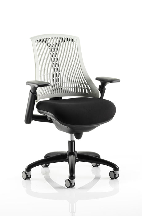 Flex Task Operator Chair Black Frame With Black Fabric Seat Moonstone White Back With Arms