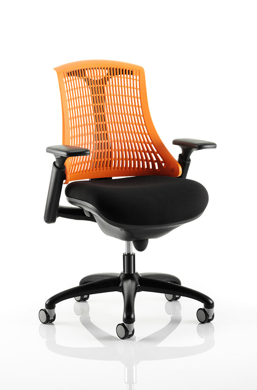 Flex Task Operator Chair Black Frame With Black Fabric Seat Orange Back With Arms
