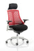 Flex Task Operator Chair White Frame Black Fabric Seat With Red Back With Arms With Headrest
