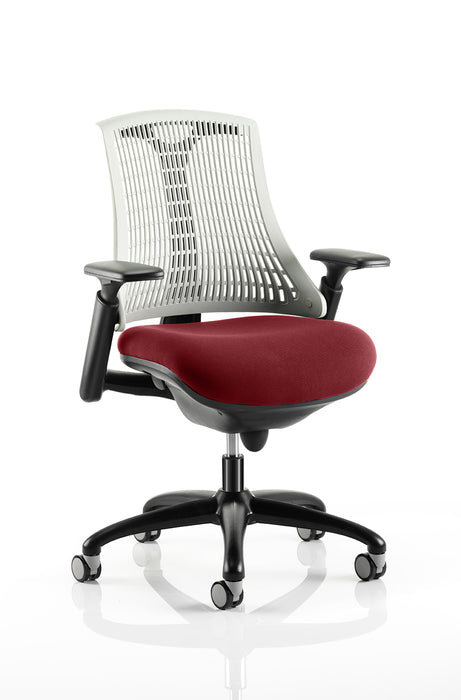 Flex Task Operator Chair Black Frame White Back Bespoke Colour Seat ginseng Chilli