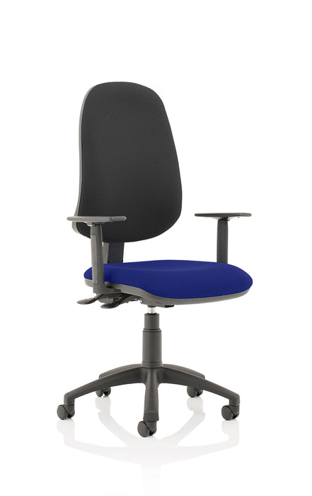 Eclipse Plus XL Lever Task Operator Chair Black Back Bespoke Seat With Height Adjustable Arms In Stevia Blue