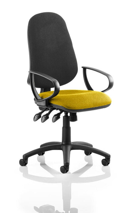 Eclipse Plus XL Lever Task Operator Chair Black Back Bespoke Seat With Loop Arms In Senna Yellow