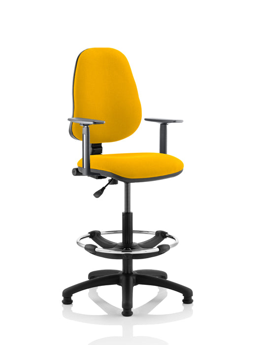 Eclipse Plus I Lever Task Operator Chair Senna Yellow Fully Bespoke Colour With Height Adjustable Arms with Hi Rise Draughtsman Kit