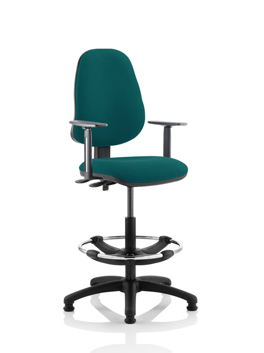 Eclipse Plus II Lever Task Operator Chair Maringa Teal Fully Bespoke Colour With Height Adjustable Arms With Hi Rise Draughtsman Kit